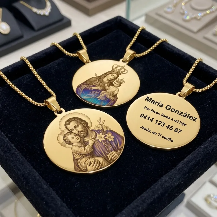 Varias medallas doradas de fe y cuidado presentadas juntas