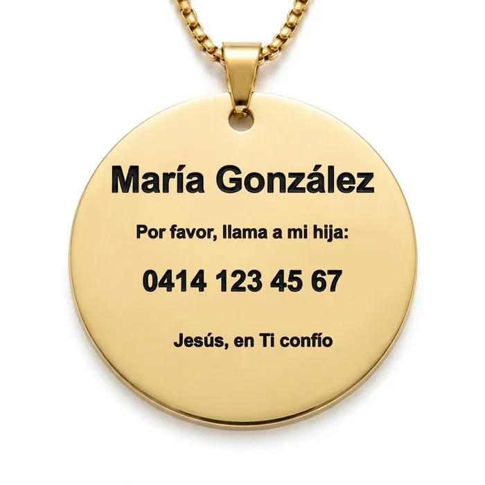Ejemplo referencial de reverso con nombre, frase de cuidado, teléfono y frase devocional